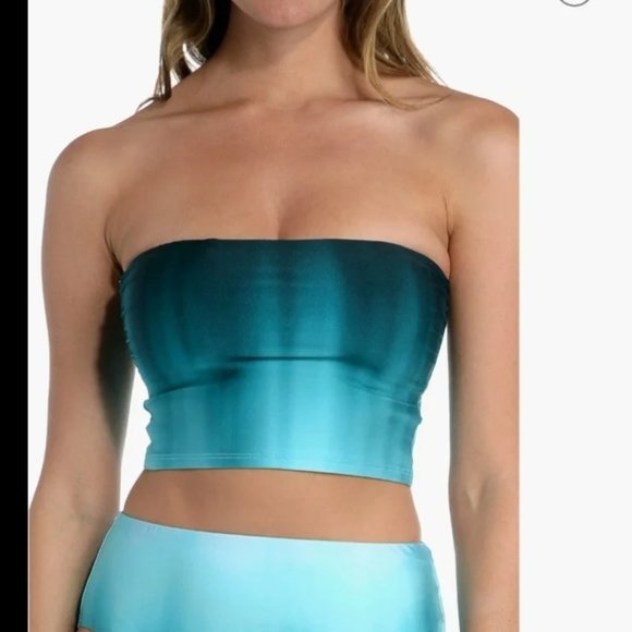 NWT LA BLANCA Ocean Bandeau Tankini Top Ombre Turquoise Halter or Strapless - Picture 2 of 6